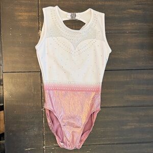 Dragonfly “Blush Grace” Pink and White with Rhinestone detail Gymnastics Leotard